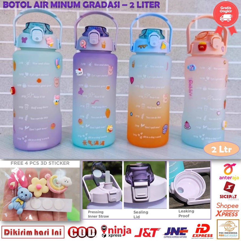 COD - Botol Air Minum Gradasi - Botol Air Minum  Gradient  Gradasi 2 Liter / 2000 ML - Botol Air Min