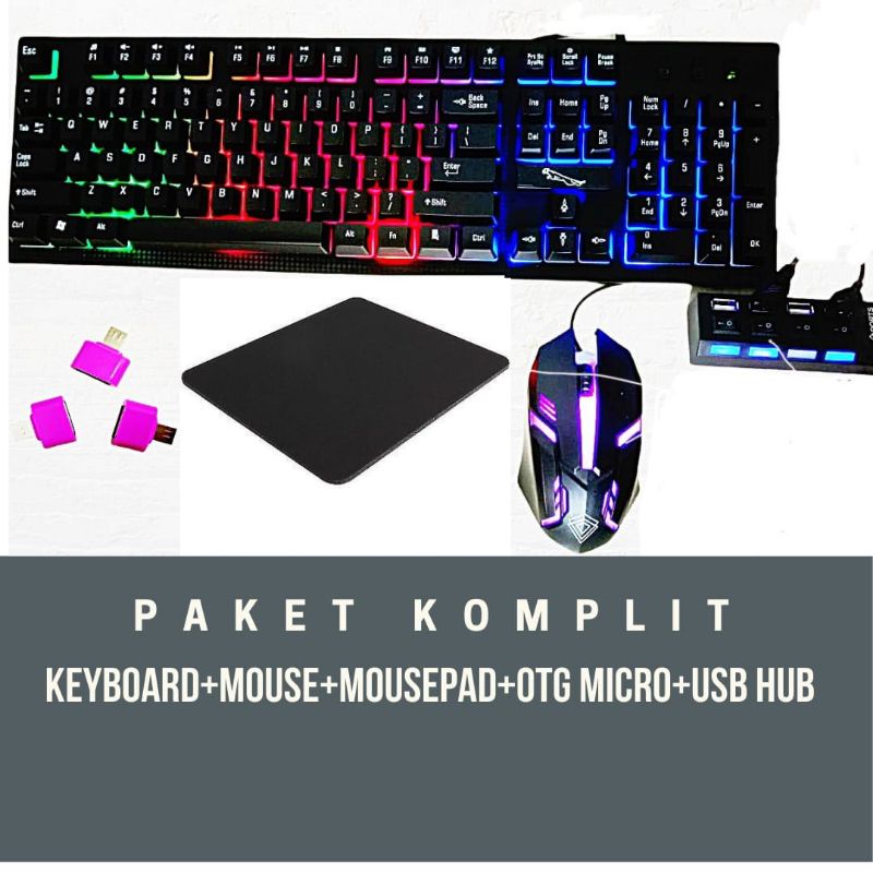 KEYBOARD GAMING PAKET KOMPLIT + MOUSE  + USB HUB + MOUSEPAD + OTG C/MICRO