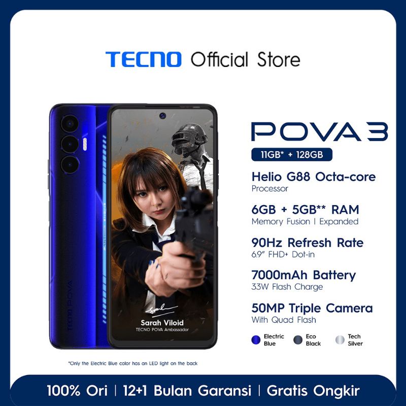 HP SMARTPHONE TECNO POVA 3 RAM 11GB/ ROM 128GB GARANSI RESMI