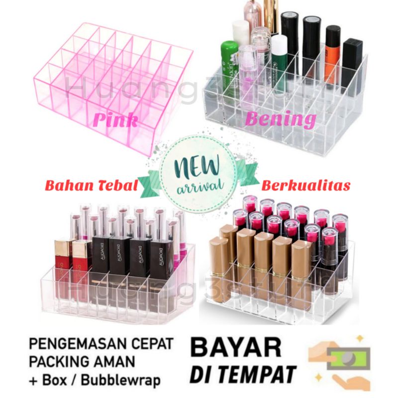 Rak Kosmetik Acrylic 24 Grid / Rak Lipstick 24 slot / Acrylic Makeup / Tempat Lipstick Kutex