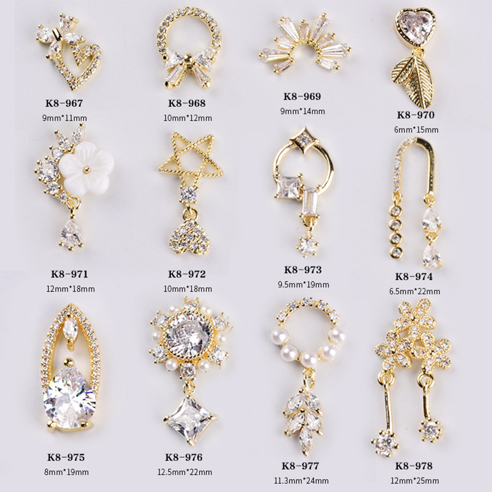 MXBEAUTY DIY 3D Nail Rhinestones Shiny Crystal Pendant Chain Nail Drills Charms Pearl Luxury Nail Art Decorations Manicure Metal Zircon Nail Art Jewelry