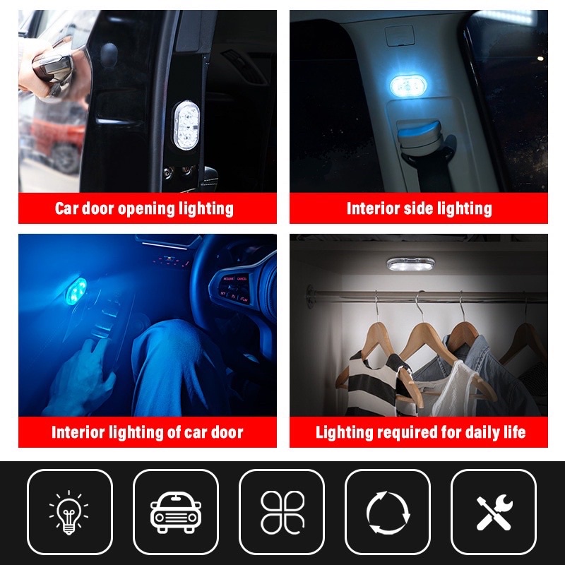 1pc Universal Mini Lampu Sensor LED Nirkabel Interior Mobil Lampu Baca USB Super Terang Isi Ulang Untuk Lemari Kamar Lampu Sentuh LED Mobil Lampu Baca Untuk Penyimpanan Pintu Kaki Bagasi