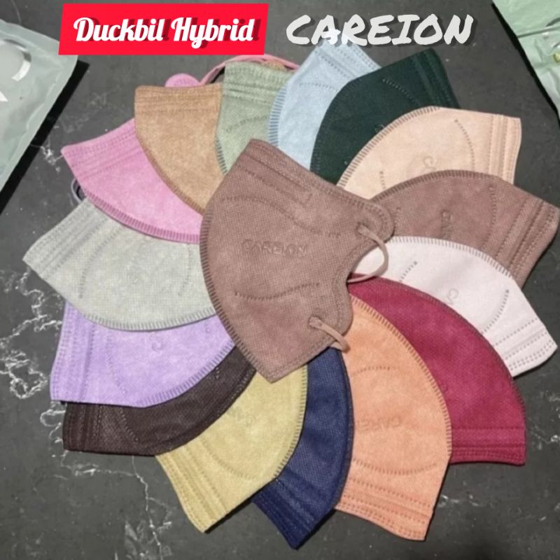 Masker DB Duckbil Hybrid Warna Soft Pastel Careion Pack isi 10 MATCHA Green Shrimp Pink Putih Navy ABU ABU