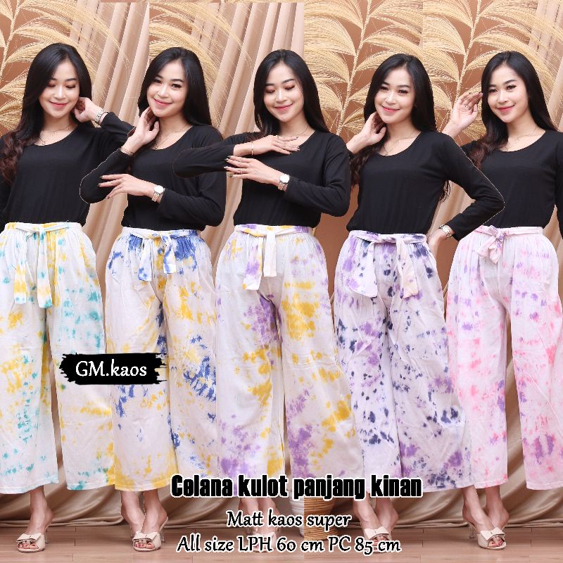 Celana panjang wanita bahan kaos motif batik tye dye kekinian semata kaki