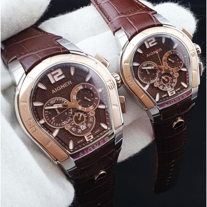 Sangat Laku Jam Tangan Couple Merk Aigner Palermo Type A58500 Leather
