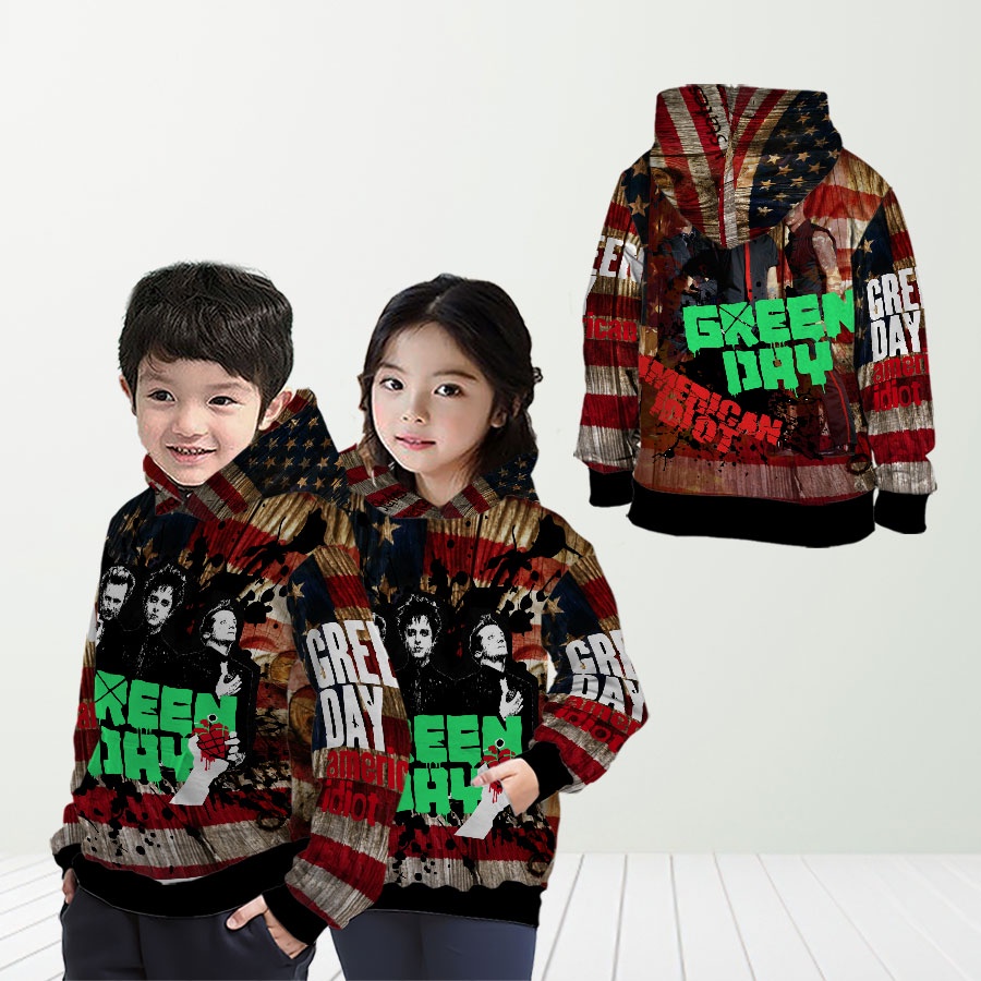 Jaket Hoodie Kids Green Day Band Punk Rock American Full Printing Free Custom Nama ART 01