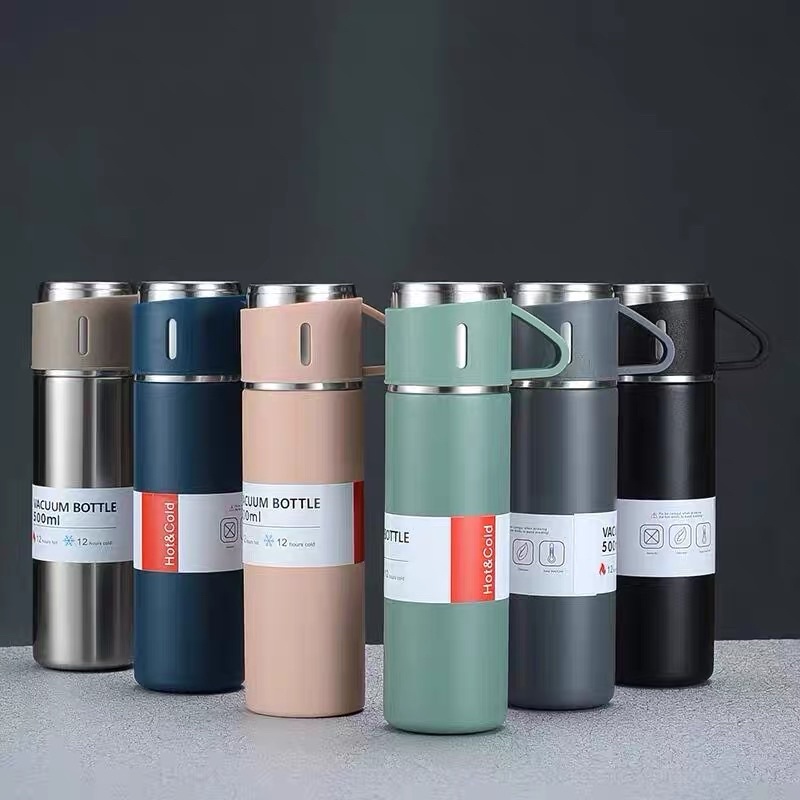 TERMOS VACUUM FLASK SET 3IN1 500ML - THERMOS CANGKIR SET PREMIUM - BOTOL VACUM FLASK SOUNVENIR SET TAHAN PANAS STAINLESS STEEL