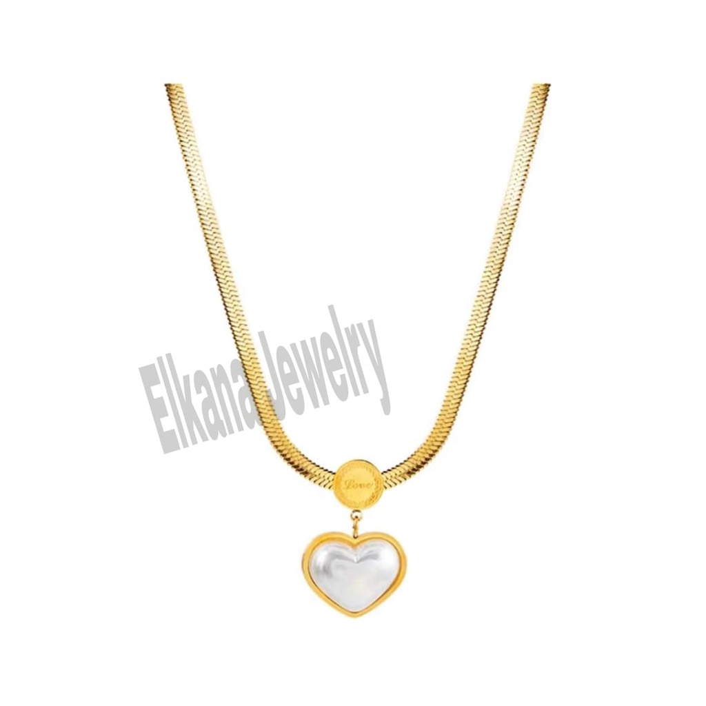 TITANIUM KALUNG MUTIARA LAUTAN LOVE SUPER BERKELAS PERHIASAN ANTI KARAT&amp;ANTI LUNTUR