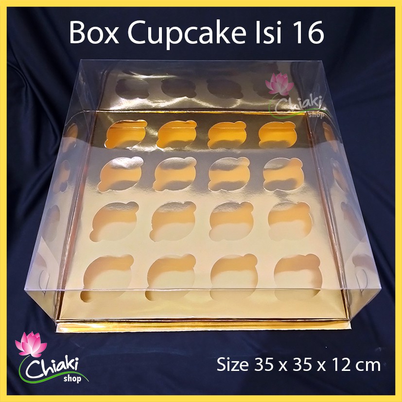 

Box Mika Gold Cupcake isi 16 uk 35x35x12 Donat Dus Kue Kardus Emas Muffin Cake Pudding Karton Chiaki