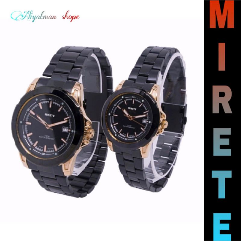 JAM TANGAN MIRETE COUPLE RANTAI STAINLIS STEL ANTI KARAT FITUR TANGGAL AKTIF