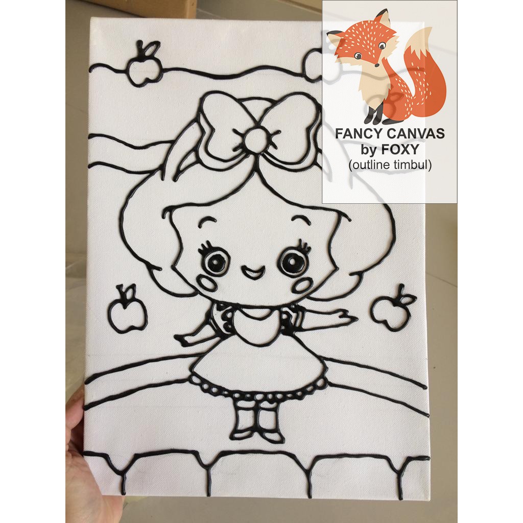 

UPDATE KANVAS LUKIS ANAK OUTLINE TIMBUL GAMBAR - SNOW WHITE PERALATAN MELUKIS CANVAS ANAK