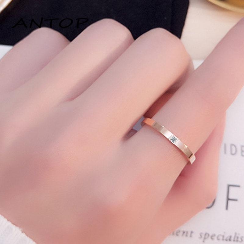 1pc Cincin Berlian Bahan Titanium Steel Gaya Korea Untuk Wanita