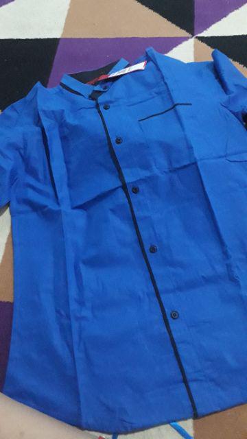 Trolistore Batik Kemeja Pria Motif Plat Biru Lengan Pendek Seragam Batik Grosir Batik Murah