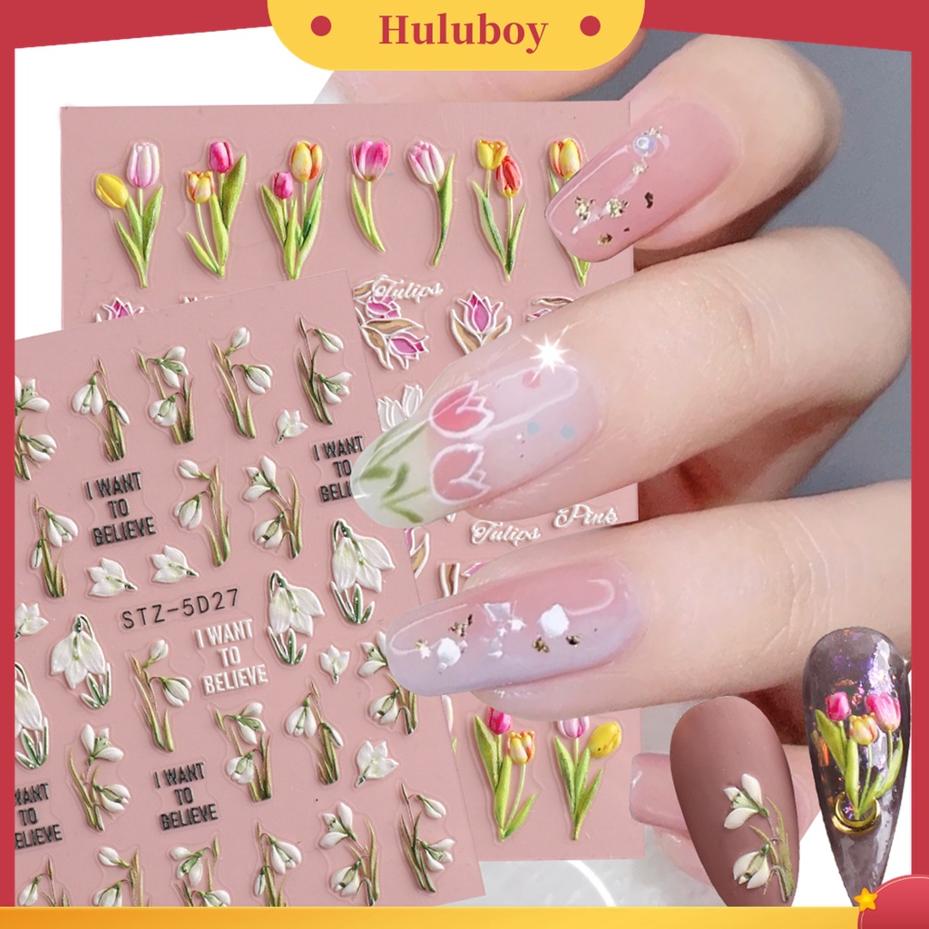 Huluboy Huluboy♡ Stiker Kuku 5D Efek Kertas Tiga Dimensi Desain Tulip Untuk Salon