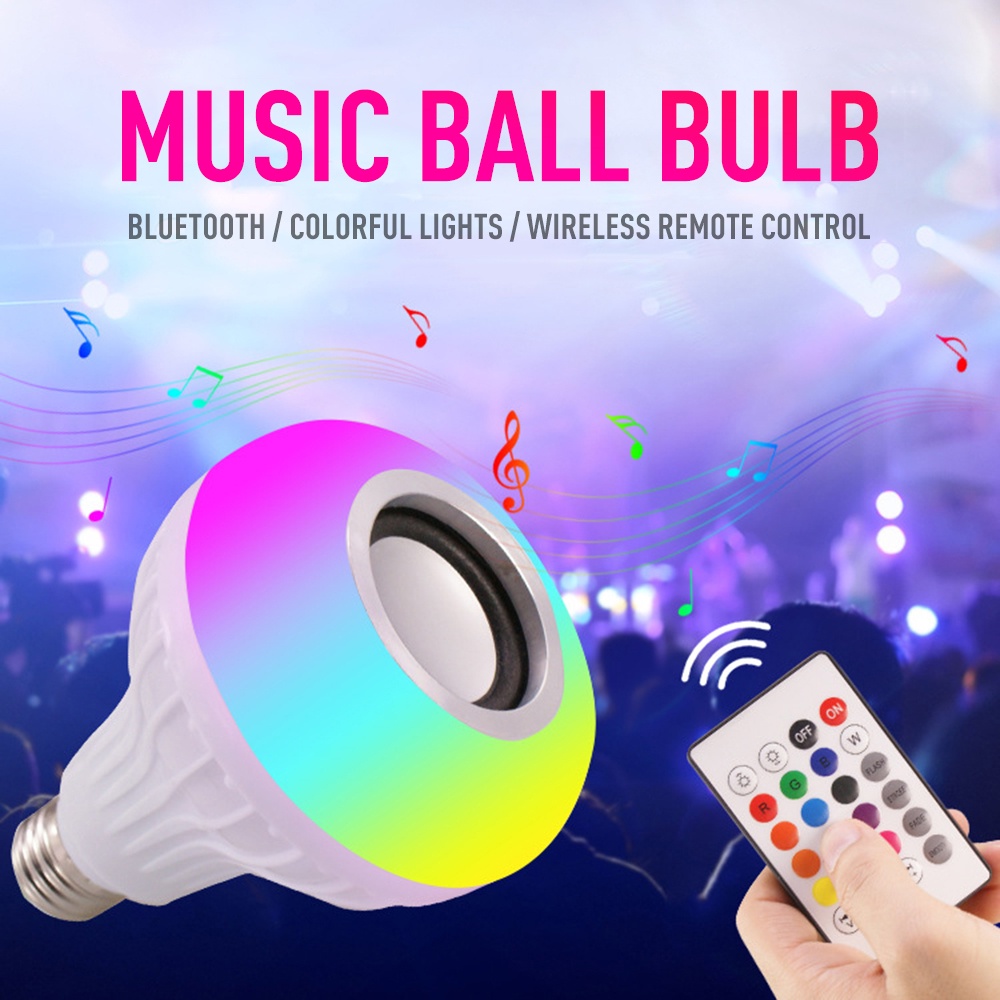 Bohlam LED RGB Plus Speaker bluetooth Plus Remote, 12W 220V , Lampu Kamar, Lampu Tidur, lampu hias pintar HP smartphone aksesoris 12W RGBW E27 Music RGB Color Changing Light Bulb Bluetooth Speaker Multicolor Decorative Bulb with Remote Control for Party