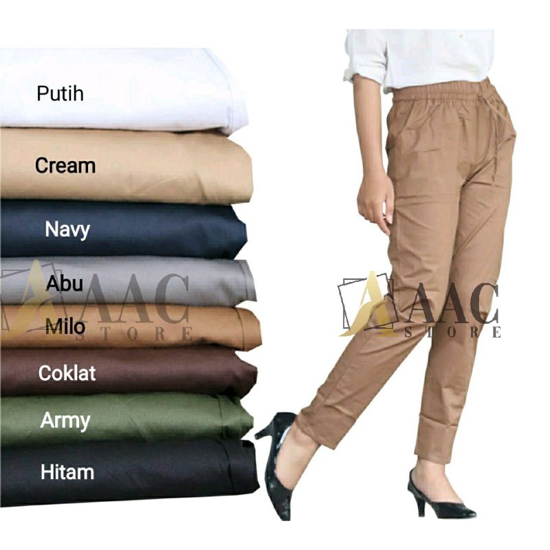 Basic Pants Celana Wanita Katun Stretch Standar dan Jumbo