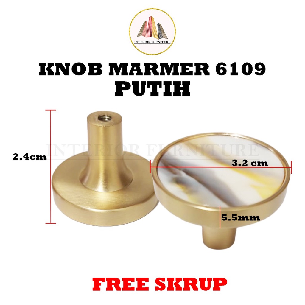 Tarikan Granit Marmer Handle Marmer Knop Marmer Knop Laci 6109 Gold Putih Handle Bulat Laci Pintu Lemari Knob Marmer Marble