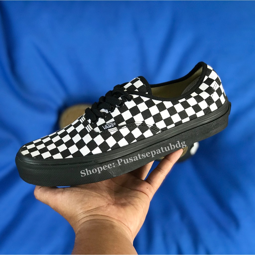 Vans Authentic Checkerboard Black White Sol Hitam