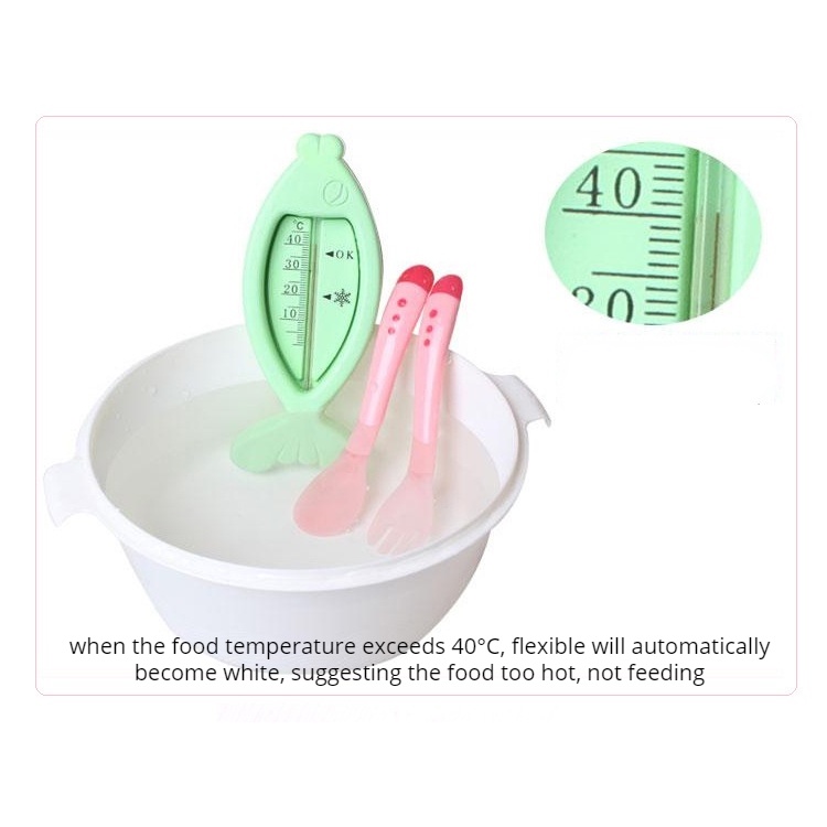 Image of MOMI HOMI Set Sendok dan Garpu makan bayi baby safety spoon silikon sensor panas Lentur feeding orange hijau pink biru aman #4
