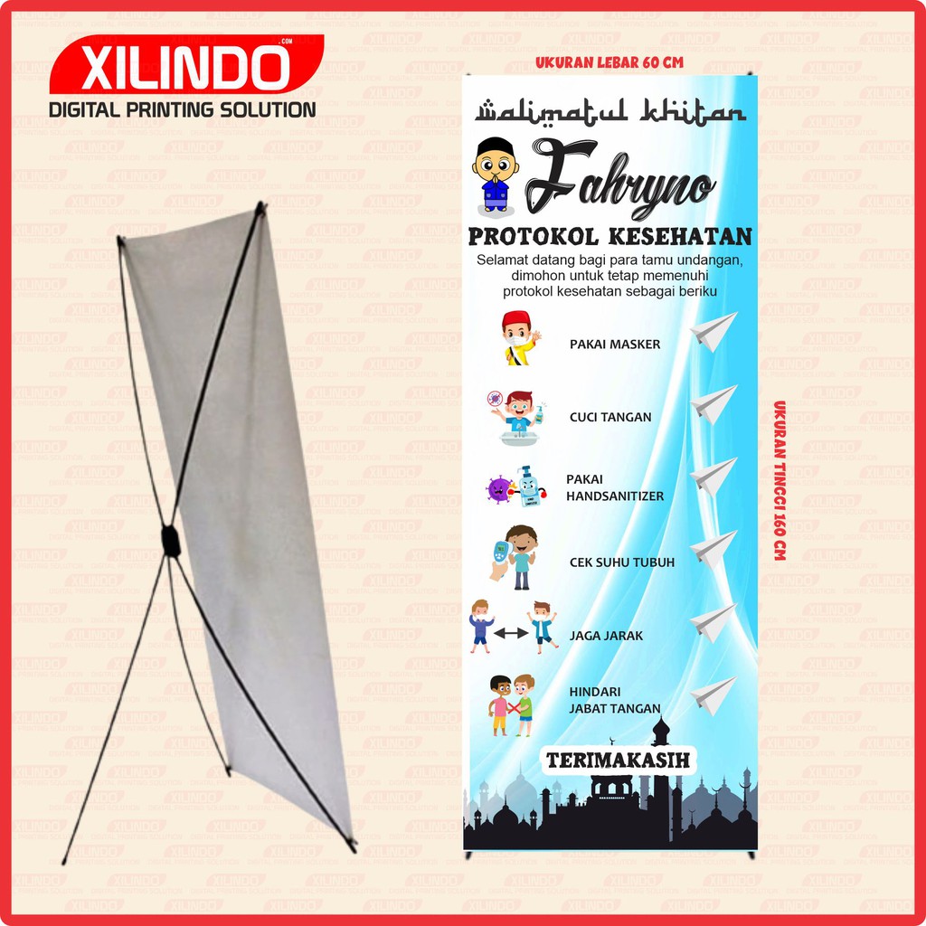 Jual Paket Stand Banner Xbanner Walimatul Khitan Protokol Kesehatan Motif Biru Shopee Indonesia