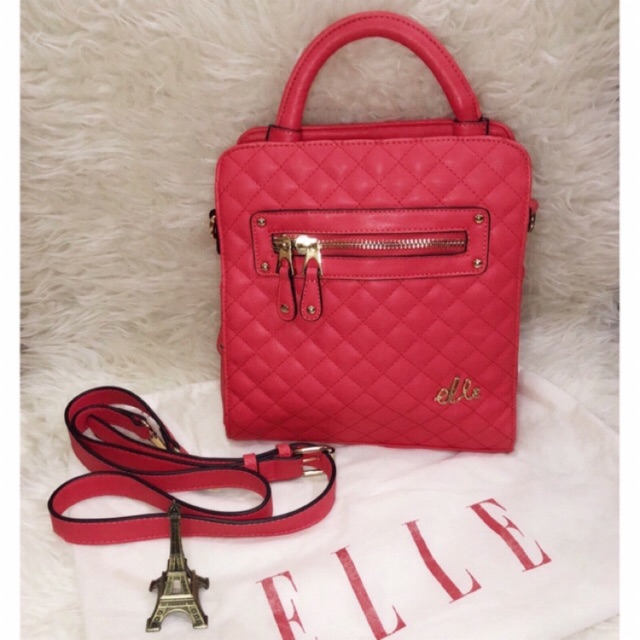 ELLE Quilted Handbag Crossbody Hand Bag (Red)