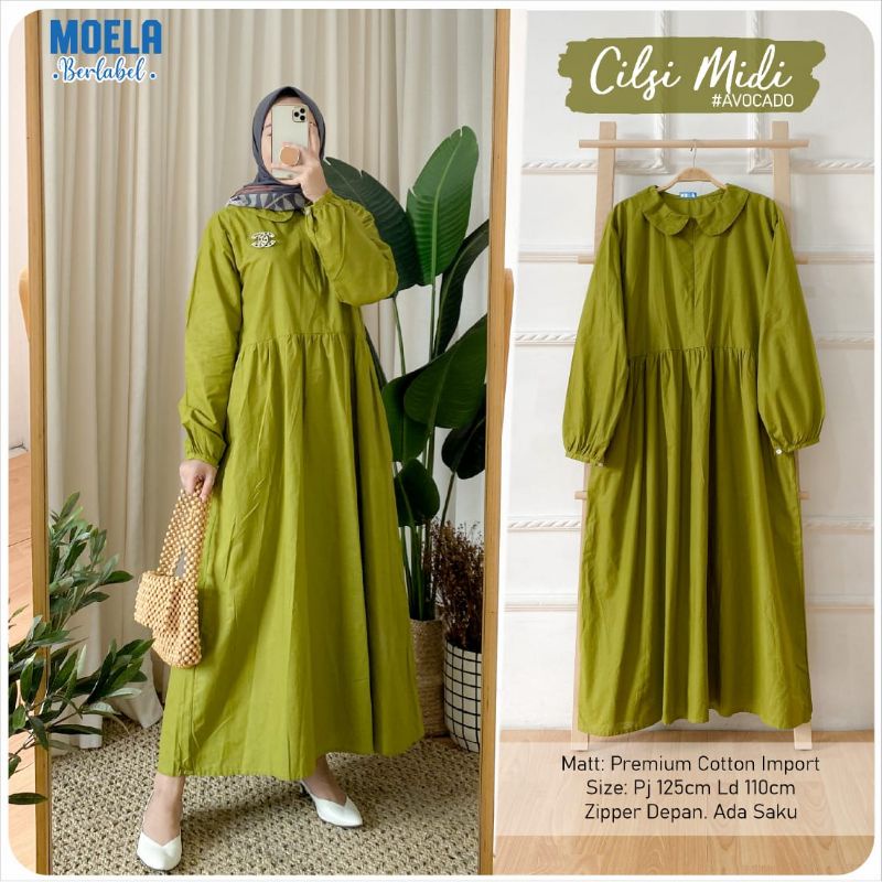 CILSI MIDI DRESS PREMIUM COTTON IMPORT KOREAN STYLE LD 110 BY MOELA