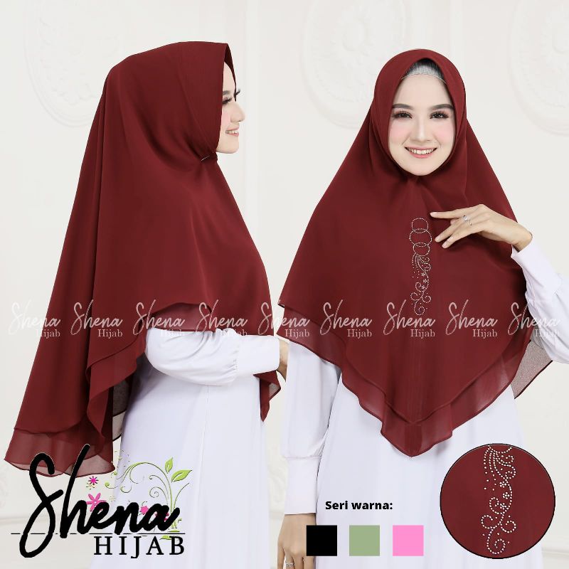 Khimar Shena Hijab Payet - kKerudung Syari Terbaru Dua Layer Ceruty Sifon Terbaru ORIGINAL Murah Sal