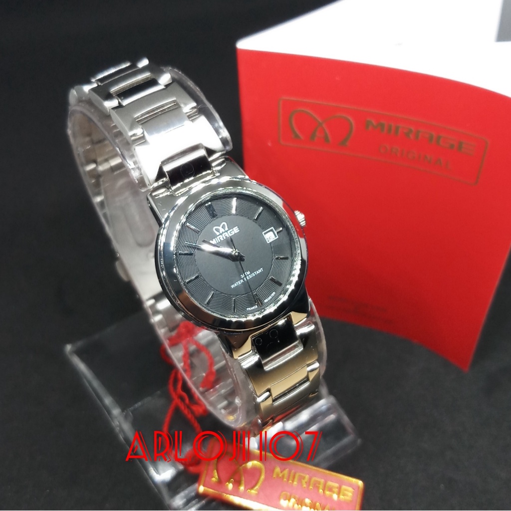 JAM TANGAN MIRAGE WANITA MA 7390 BRP-L SILVER BLACK ORIGINAL