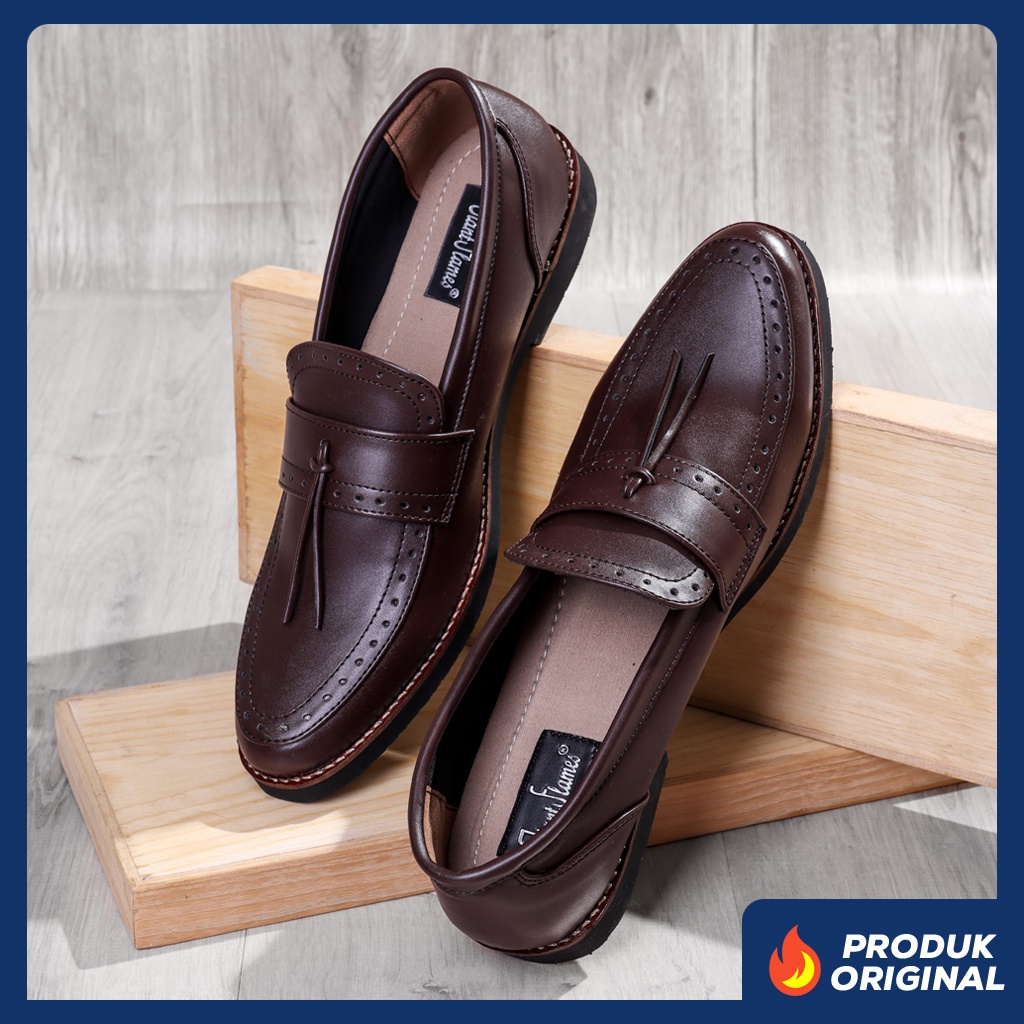 PIETRA DARKBROWN ORIGINAL x GIANT FLAMES Sepatu Loafers Coklat Pria Slip On Formal Casual Kerja Kantor Slop Resmi Kantoran Pesta Kondangan Selop Jalan Santai Hangout Kuliah Brown Penny Loafer Semi Kulit Premium Big Size Ukuran Besar 44 45 Keren Terbaru