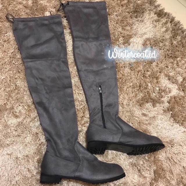 READY INDONESIA High over knee boots Grade A NANDA Gray abu sepatu tinggi di atas lutut import winter