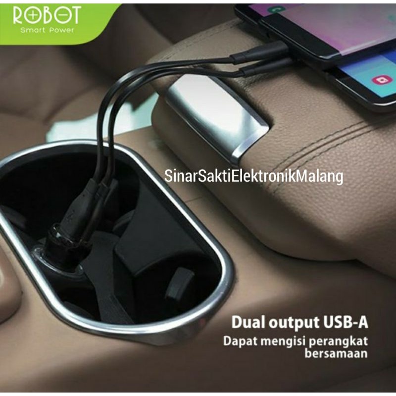 Robot Car Charger HP Dual Output + Kabel USB Charge Cas Colokan Mobil Handphone Smartphone