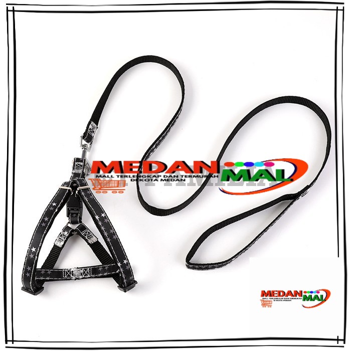 Pet Leash Harness Set (S, M, L) Tali Tuntun Anjing Kucing - Black, S
