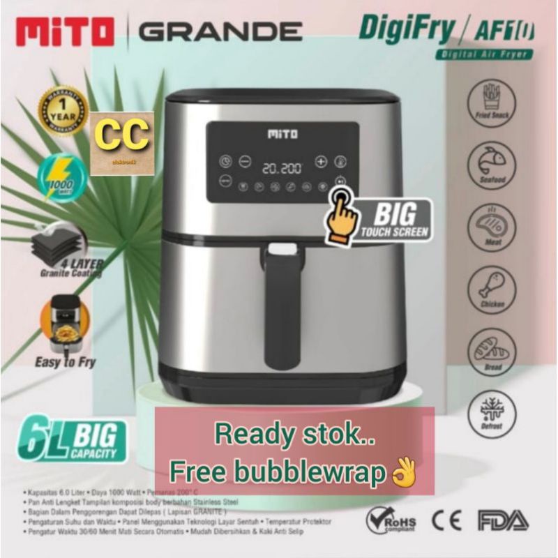 AIR FRYER PENGGORENGAN TANPA MINYAK AF10 AF 10 GRANDE MITO MITOCHIBA TOUCH SCREEN ORIGINAL GARANSI RESMI