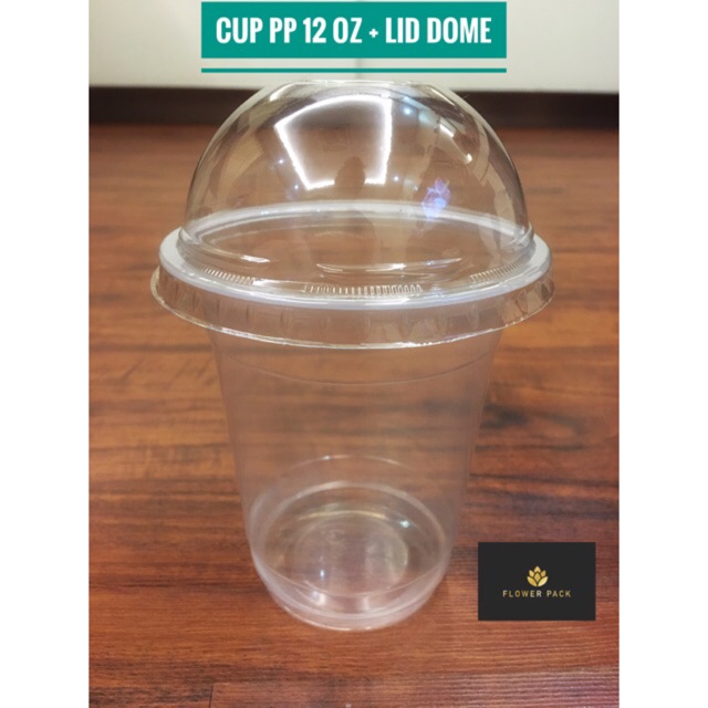 Cup Gelas Plastik PP 12 oz INDAH CUP + Tutup Dome Cembung / Cup PP 12oz+lid dome / Cup PP 12oz lid d