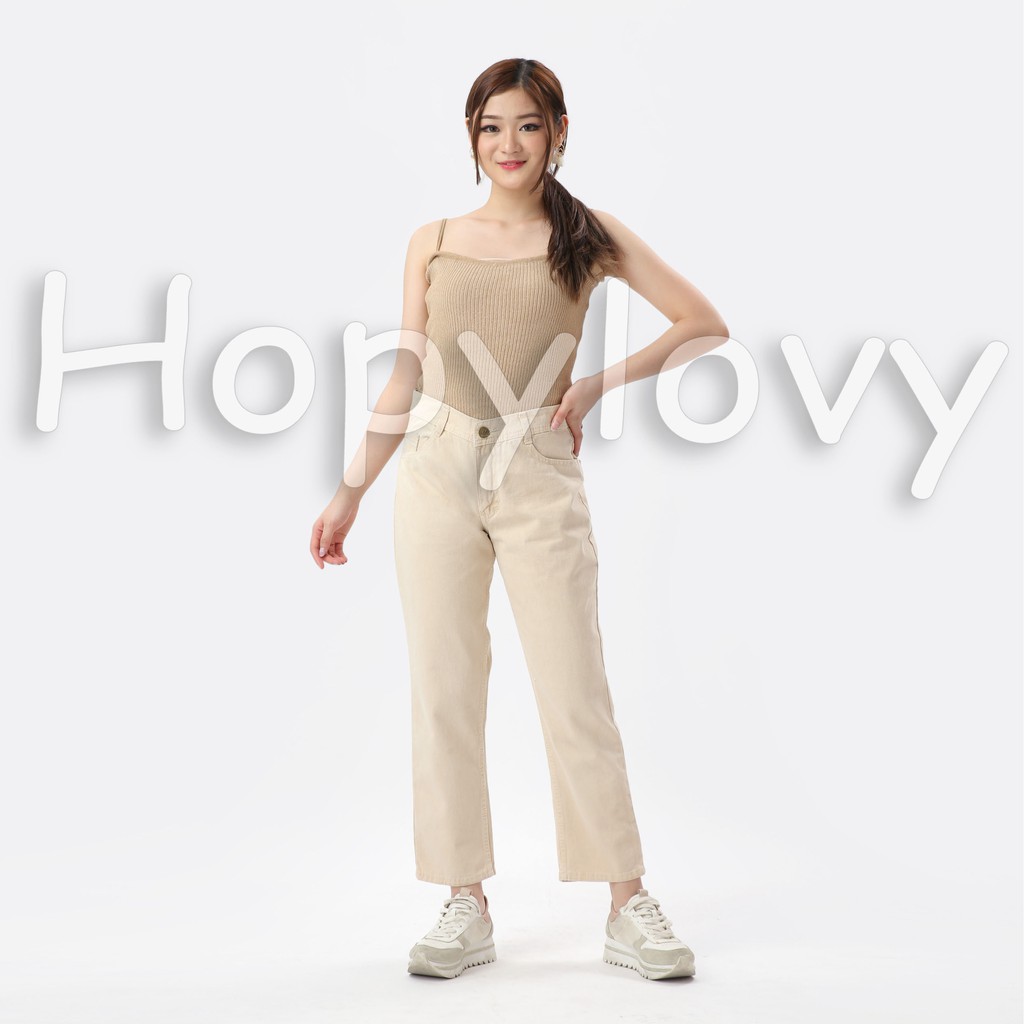 HOPYLOVY - Celana Jeans Boyfriend Wanita Polos Warna Faustine