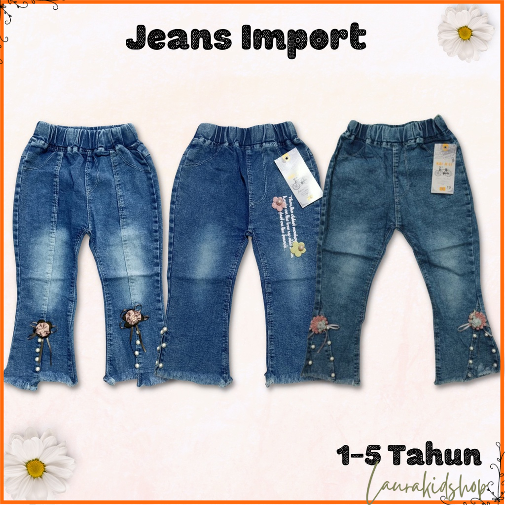 Celana Jeans Anak Perempuan Import Aplikasi Mutiara 1-5 Tahun Part2