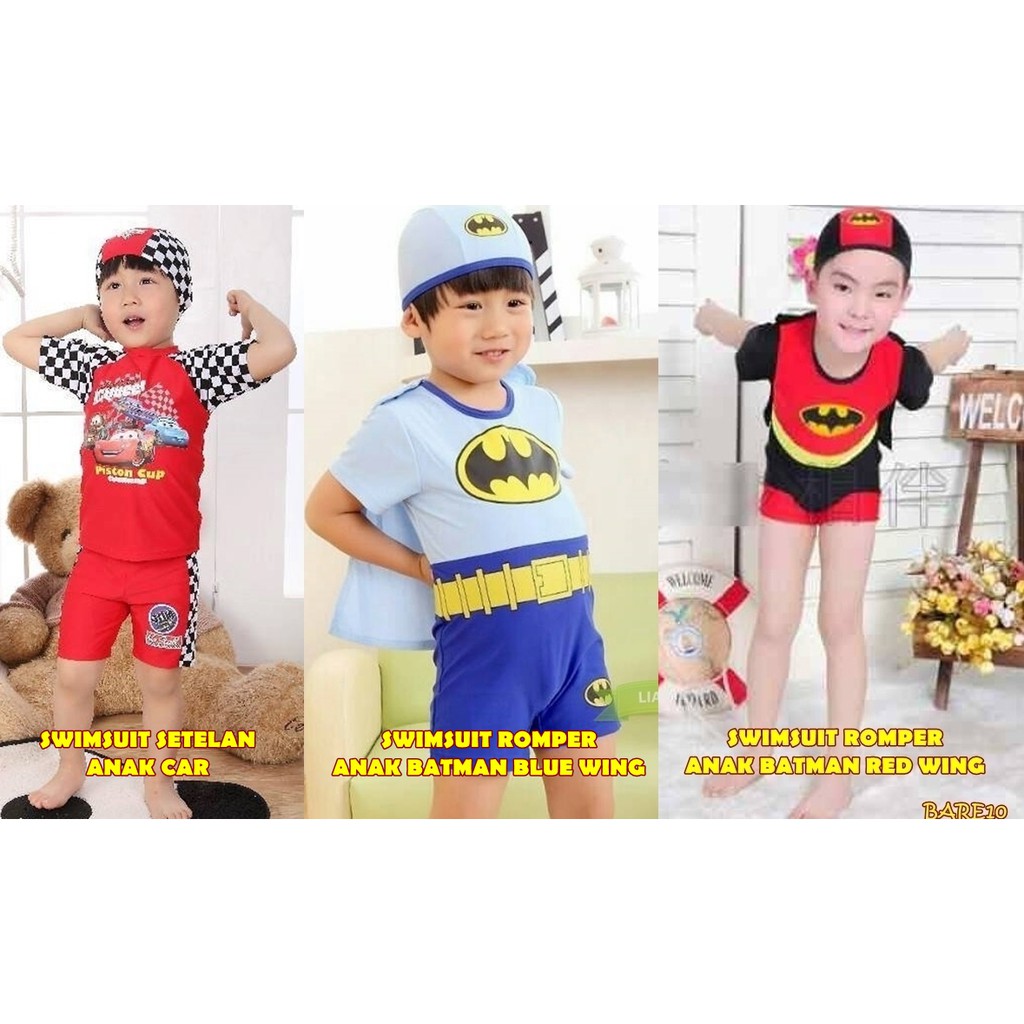 BARE10 SWIMSUIT ANAK BATMAN ATAU CARS / BAJU RENANG ANAK BATMAN CARS