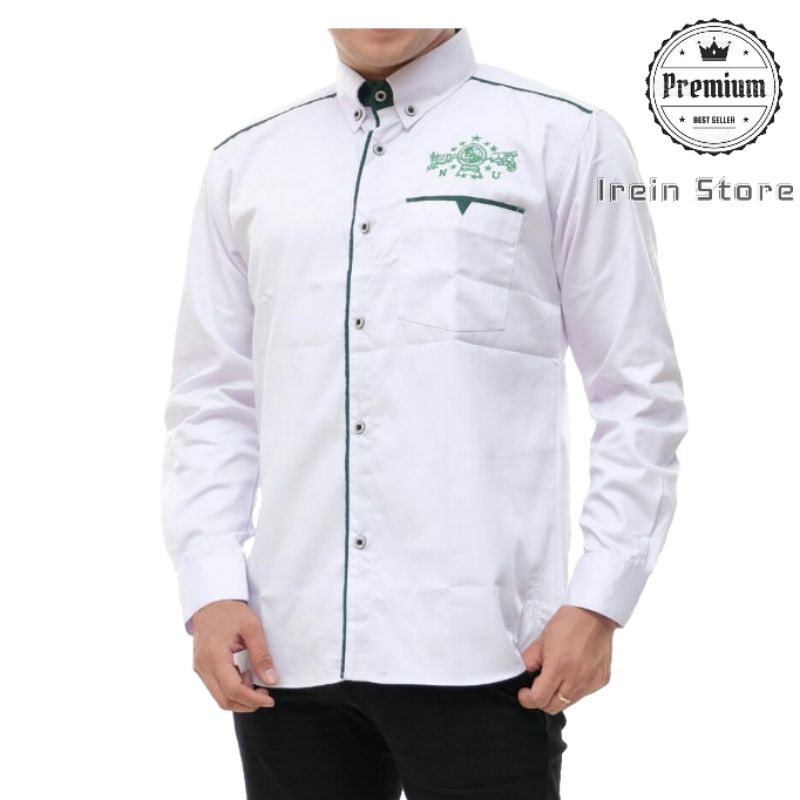 Baju atasan pria Kemeja NU casual modern Kemeja warna putih bordir logo NU