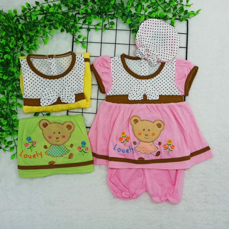 Ss#030 Set Baju Bayi 0-9bulan / Free Topi / Baju Anak Perempuan Bahan Kaus / Pakaian Bayi Perempuan