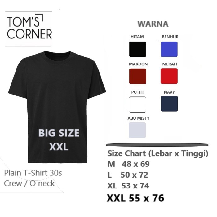 kaos oblong polos JUMBO | kaos polos BIG SIZE katun 30s | t-shirt pria