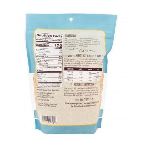 

Discount Bob's Red Mill Organic Quick Cooking Rolled Oats 907 gr NonGMO Vegan