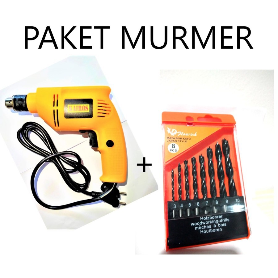 Paket MURMER Bor Kairos 10MM + Mata Bor Kayu Set 8 Pcs
