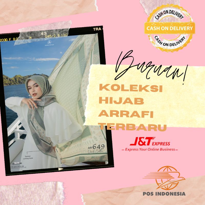AR 649 KERUDUNG JILBAB HIJAB SEGIEMPAT VOAL MOTIF ARRAFI TERBARU TERLARIS TERHITS 2022 ORI