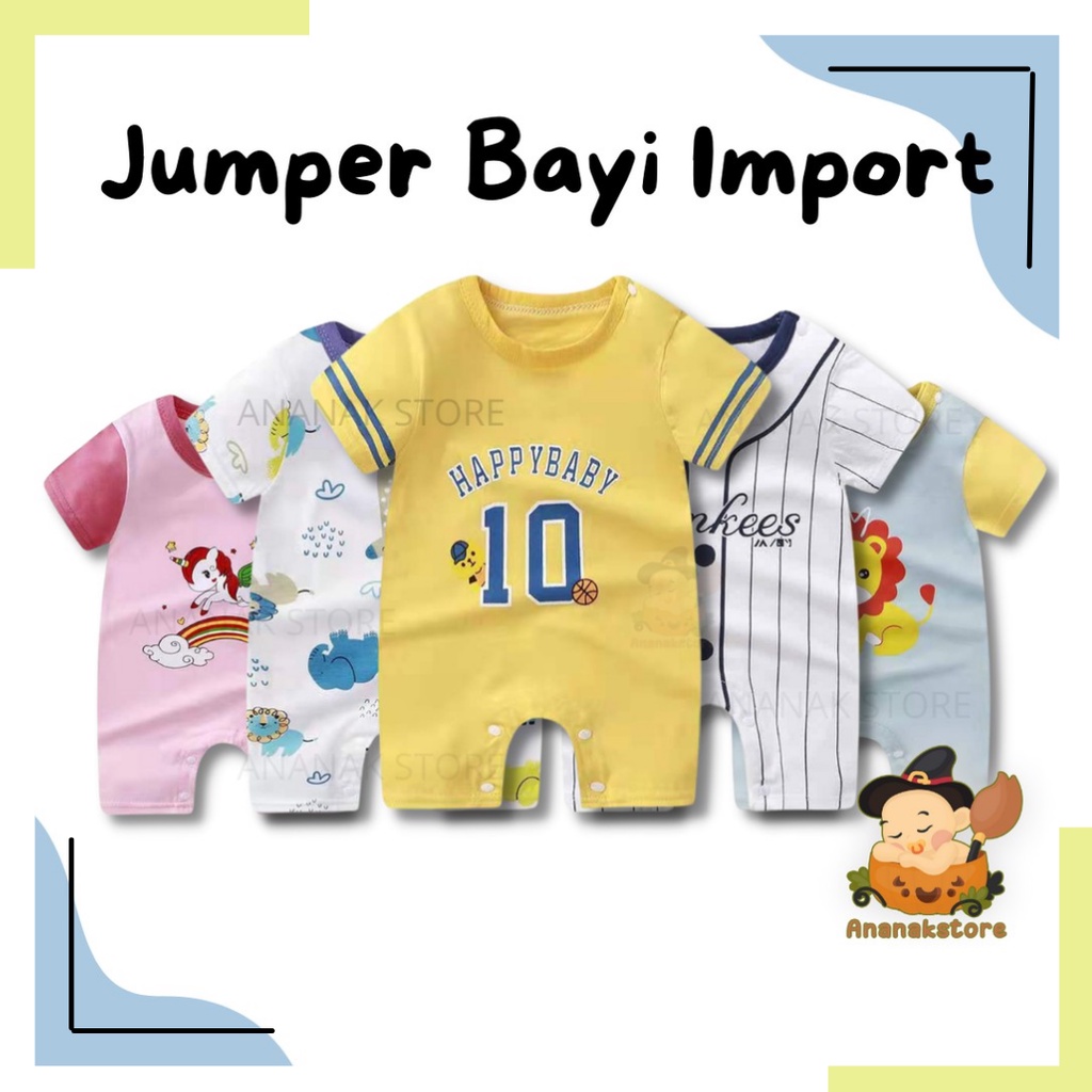 Jumper bayi Motif / Romper bayi Baju kodok Jumper lengan pendek newborn 0-6 bulan Baju bayi karakter bahan katun