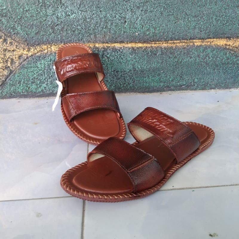 sandal kulit asli ban 2 coklat sandal kulit asli sandal santai