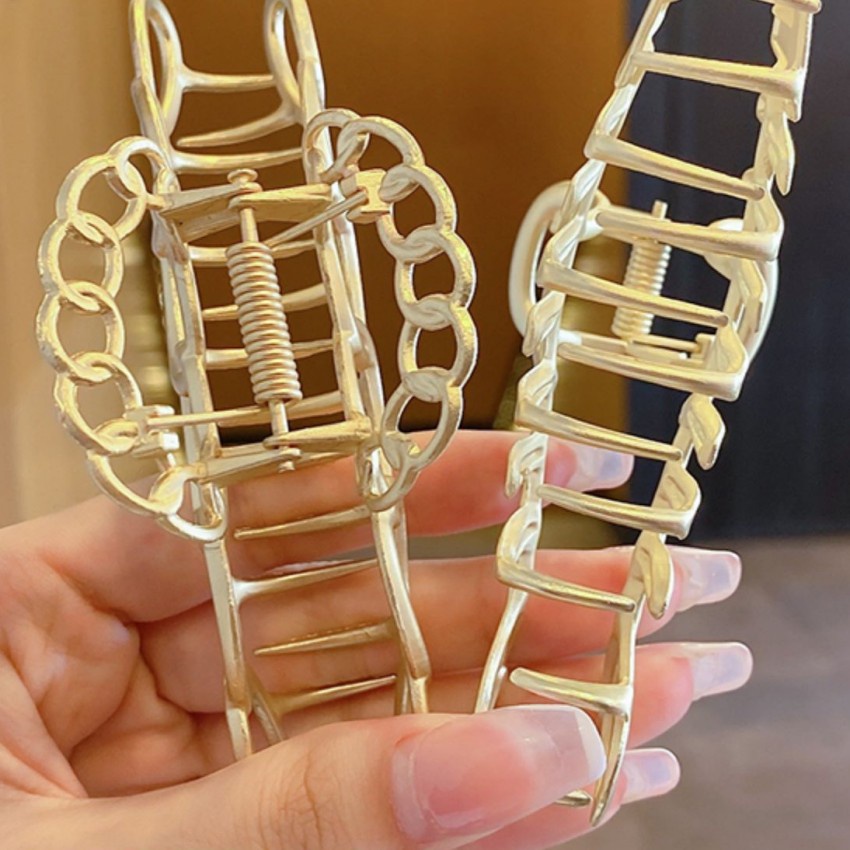 Korean Women Fashion Metal Golden Imitation Pearl Large Fishbone Hair Clip / Simple Bath Shower Makeup Hair Claw
