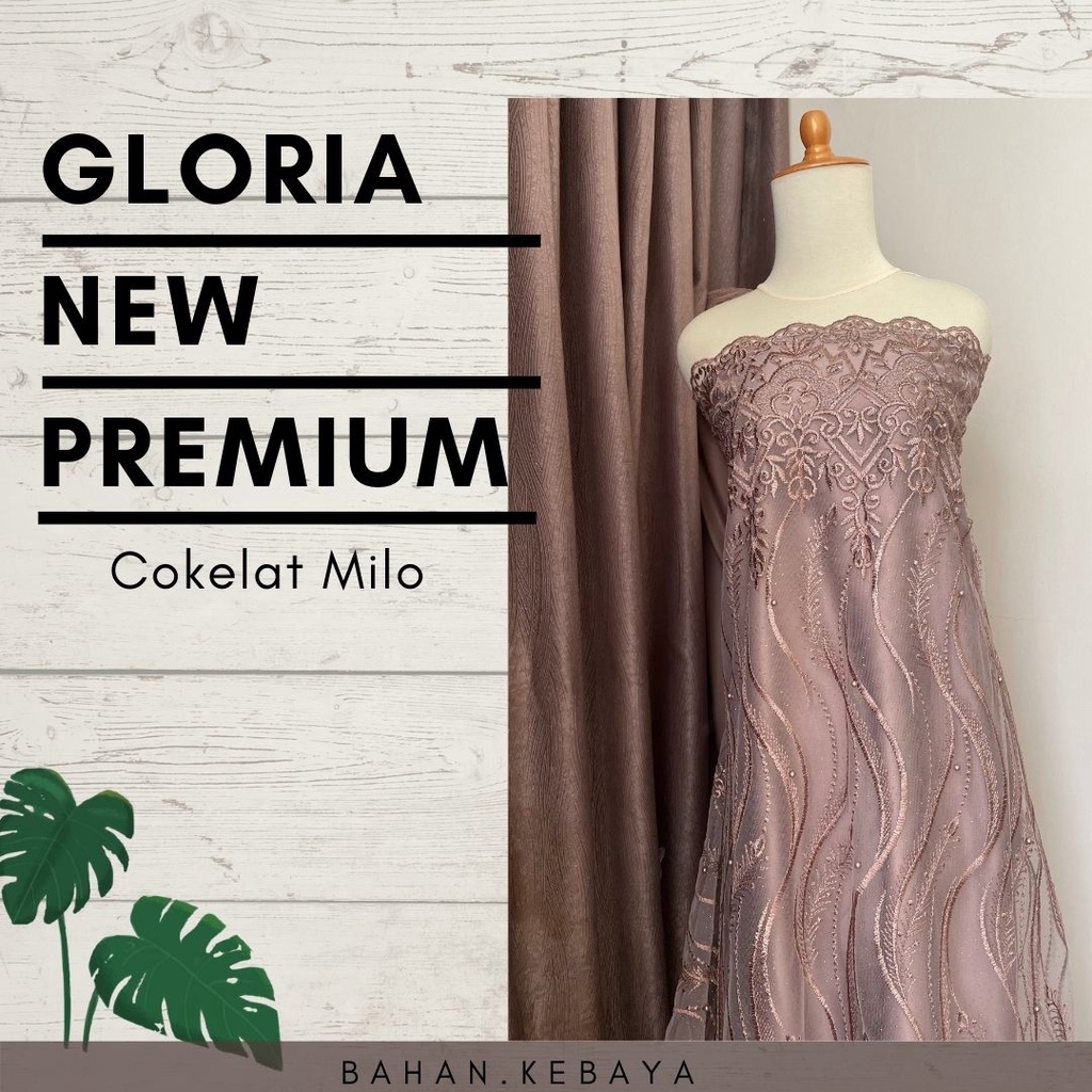Bahan Kebaya Kain Brukat Brokat Tile Mutiara Gloria New Premium Warna Cokelat Milo