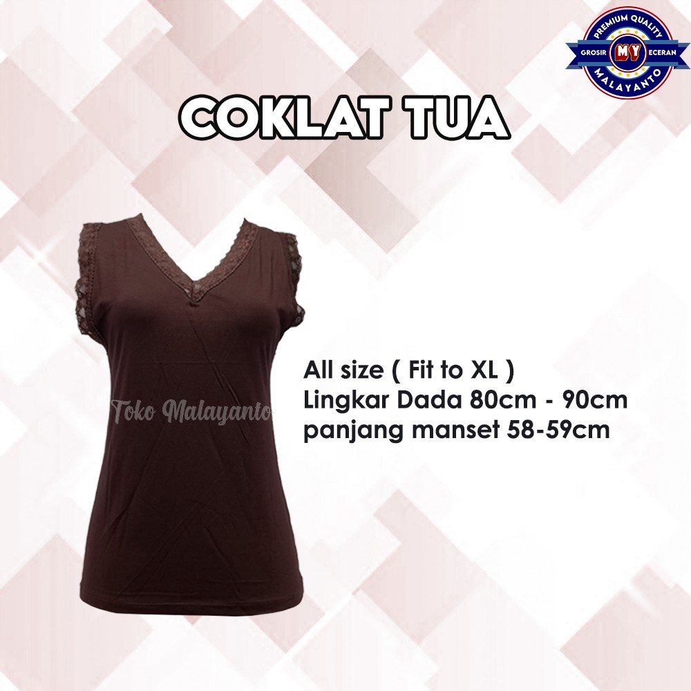 Tank Top Renda Kerah V Polos Warna Ukuran All size Ready Stok!!-Coklat Tua