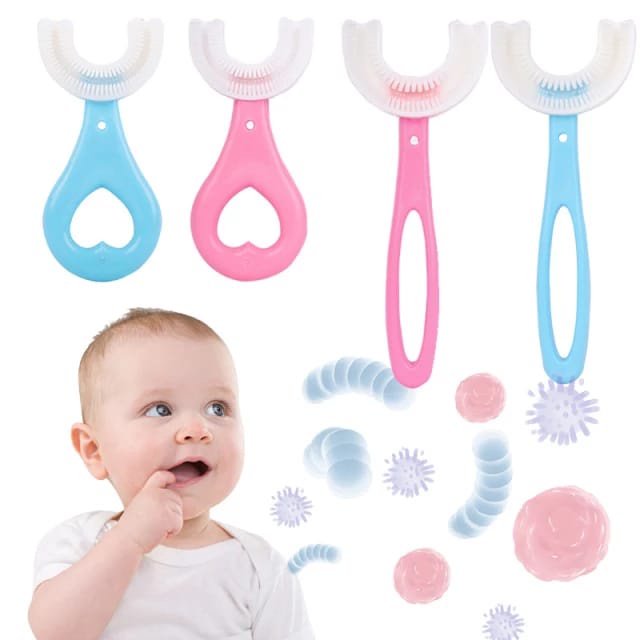 COD Sikat Gigi Silikon Bayi &amp; Anak Anak Bentuk Sikat Gigi Anak Bentuk Bahan Silikon Tooth Brush Baby Silicon type U 360° P23