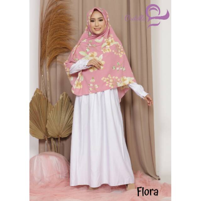 Kerudung Segi Empat Syari Motif - Jilbab Syari Segi Empat Ordella Hijab - Khimar Jumbo Peach Motif